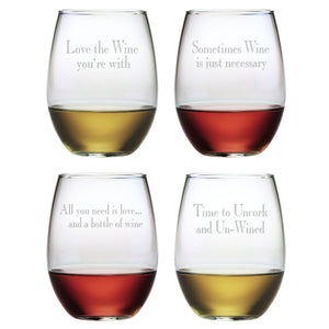 Wine Time- Etched Stemless Wine Glass Set